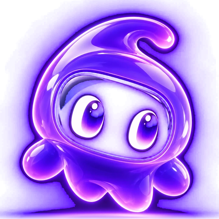 GLIM, a glowing purple blob with big curious eyes